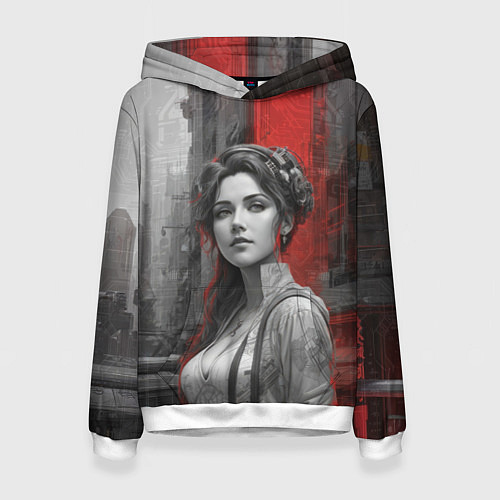 Женская толстовка Девушка в мире киберпанка / 3D-Белый – фото 1