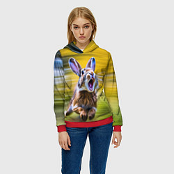 Толстовка-худи женская Крик бегущего зайца, цвет: 3D-красный — фото 2