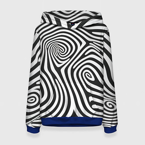Женская толстовка Черно-белый водоворот - зебра исллюзия шкуры / 3D-Синий – фото 1