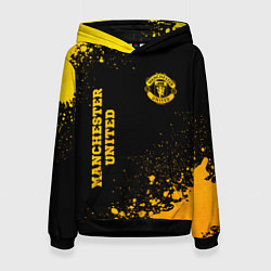 Толстовка-худи женская Manchester United - gold gradient вертикально, цвет: 3D-черный