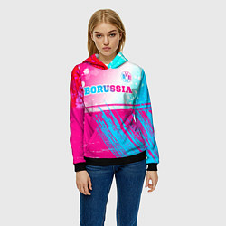 Толстовка-худи женская Borussia neon gradient style посередине, цвет: 3D-черный — фото 2