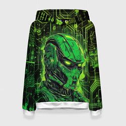Толстовка-худи женская Андроид в неоновом свете, цвет: 3D-белый