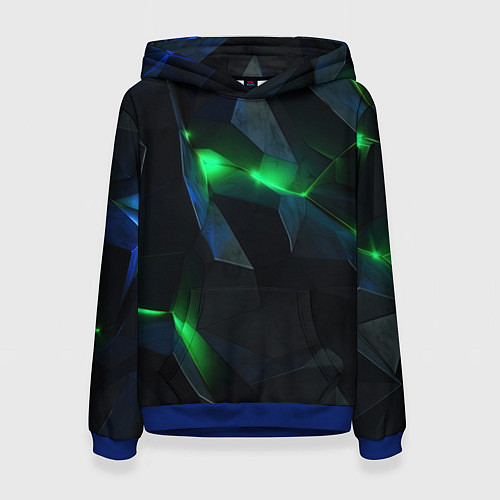 Женская толстовка Объемная геометрическая зеленая неоновая абстракци / 3D-Синий – фото 1