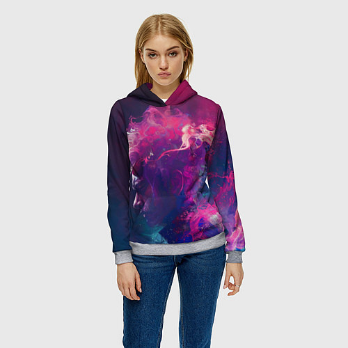 Женская толстовка Человек растворяющийся в фиолетовом дыму / 3D-Меланж – фото 3