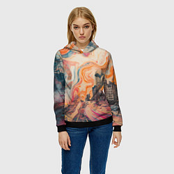 Толстовка-худи женская Абстрактный город и разноцветные краски, цвет: 3D-черный — фото 2