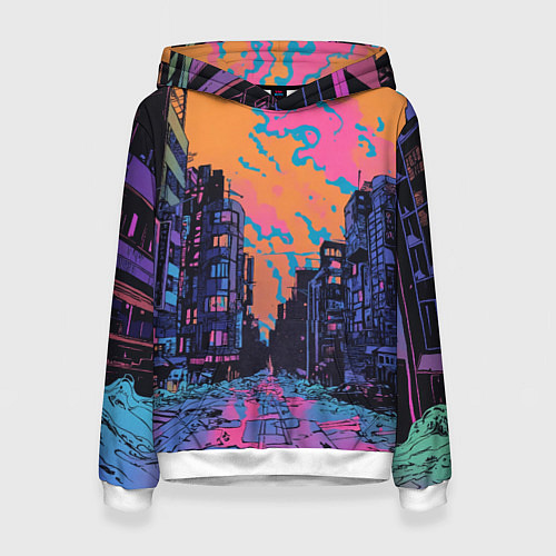 Женская толстовка Киберпанк город в стиле комиксов / 3D-Белый – фото 1