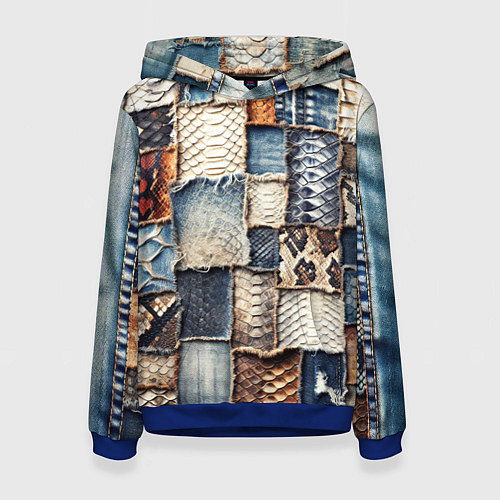Женская толстовка Змеиная кожа - пэчворк / 3D-Синий – фото 1