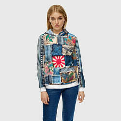 Толстовка-худи женская Японское художество пэчворк, цвет: 3D-белый — фото 2