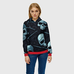 Толстовка-худи женская Черепа и ножи, цвет: 3D-красный — фото 2