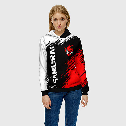 Женская толстовка Самурай лого - киберпанк 2077 / 3D-Черный – фото 3