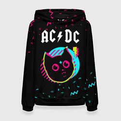 Толстовка-худи женская AC DC - rock star cat, цвет: 3D-черный