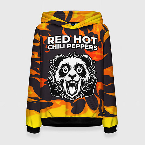 Женская толстовка Red Hot Chili Peppers рок панда и огонь / 3D-Черный – фото 1