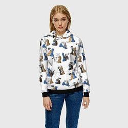 Толстовка-худи женская Котики и шахматы белый, цвет: 3D-черный — фото 2
