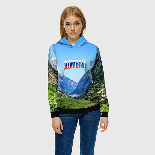 Женская толстовка Домбай в цветах флага России / 3D-Черный – фото 3