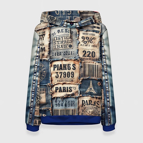 Женская толстовка Пэчворк джинсы из Парижа / 3D-Синий – фото 1