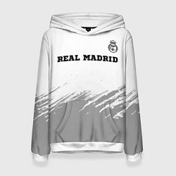 Толстовка-худи женская Real Madrid sport на светлом фоне посередине, цвет: 3D-белый