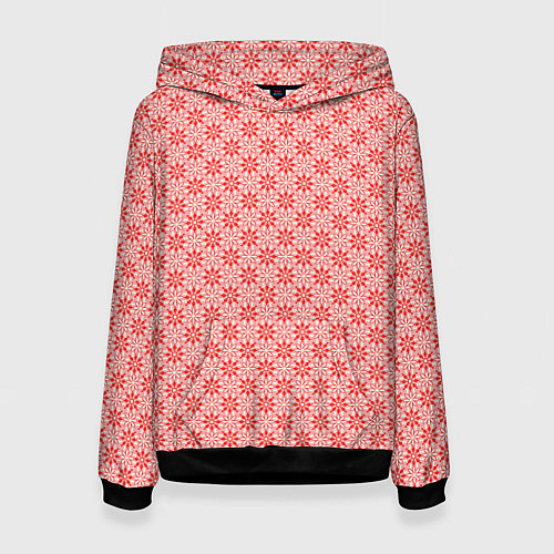 Женская толстовка Светлый красно-розовый паттерн цветочный / 3D-Черный – фото 1