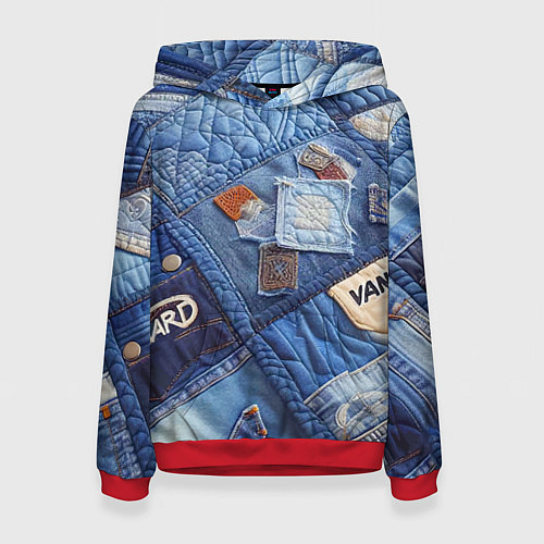 Женская толстовка Vanguard jeans patchwork - ai art / 3D-Красный – фото 1