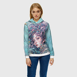 Толстовка-худи женская Морская русалка, цвет: 3D-белый — фото 2