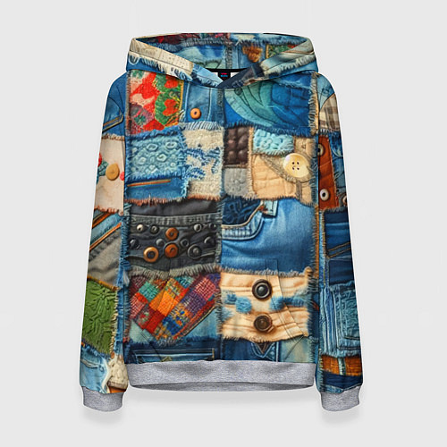Женская толстовка Vanguard denim patchwork - ai art / 3D-Меланж – фото 1