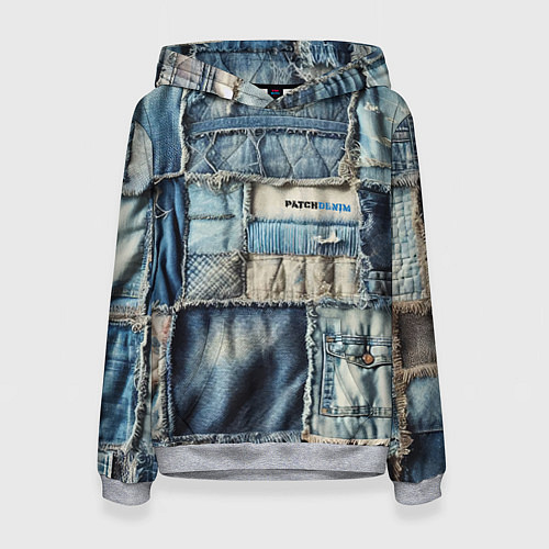 Женская толстовка Patchwork denim - vogue / 3D-Меланж – фото 1