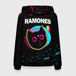Толстовка-худи женская Ramones - rock star cat, цвет: 3D-черный