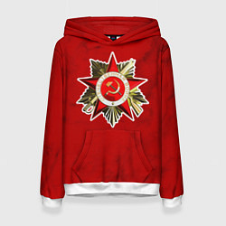 Толстовка-худи женская Великая отечественная - бордовый мрамор, цвет: 3D-белый