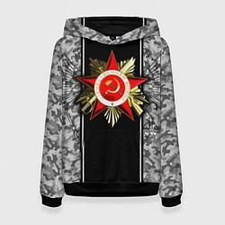 Толстовка-худи женская Великая отечественная- черно-белый камуфляж, цвет: 3D-черный