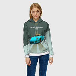 Толстовка-худи женская Порше 911 спортивный немецкий автомобиль, цвет: 3D-белый — фото 2