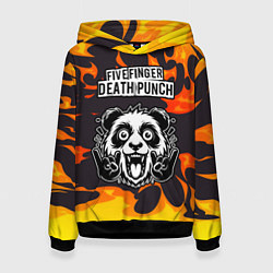 Толстовка-худи женская Five Finger Death Punch рок панда и огонь, цвет: 3D-черный