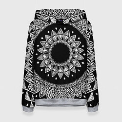 Толстовка-худи женская Мандала черно-белая с лепестками, цвет: 3D-меланж
