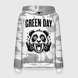 Толстовка-худи женская Green Day рок панда на светлом фоне, цвет: 3D-белый