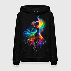Толстовка-худи женская Неоновая танцовщица в звездном небе, цвет: 3D-черный