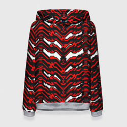 Толстовка-худи женская Агрессивный чёрно-красный паттерн, цвет: 3D-меланж