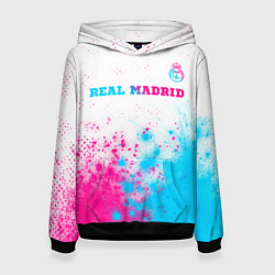 Толстовка-худи женская Real Madrid neon gradient style посередине, цвет: 3D-черный