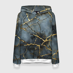 Толстовка-худи женская Золотые линии на серо-голубом фоне, цвет: 3D-белый