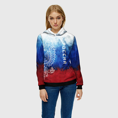 Женская толстовка Герб России и флаг / 3D-Черный – фото 3