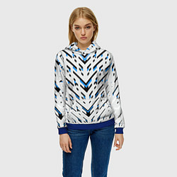 Толстовка-худи женская Black and blue stripes on a white background, цвет: 3D-синий — фото 2