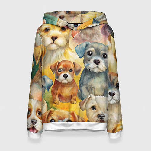 Женская толстовка Красочный паттерн с щенками / 3D-Белый – фото 1