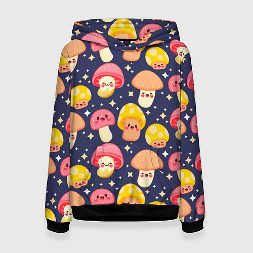Женская толстовка Веселые грибочки паттерн / 3D-Черный – фото 1