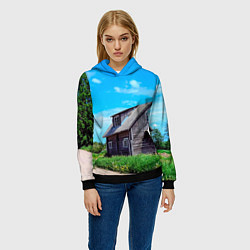 Толстовка-худи женская Дом в деревне, цвет: 3D-черный — фото 2