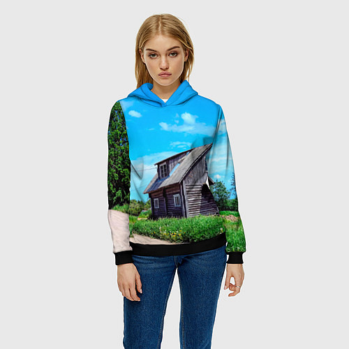 Женская толстовка Дом в деревне / 3D-Черный – фото 3