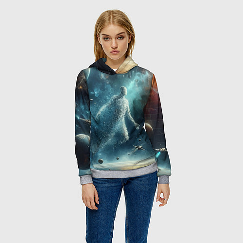 Женская толстовка Человек и космос - нейросеть / 3D-Меланж – фото 3