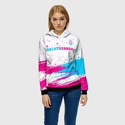 Толстовка-худи женская Galatasaray neon gradient style посередине, цвет: 3D-черный — фото 2