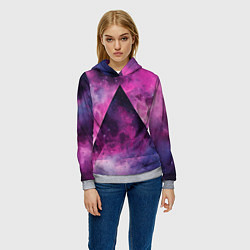Толстовка-худи женская Пирамида в космосе абстракции, цвет: 3D-меланж — фото 2