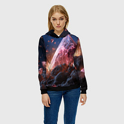 Толстовка-худи женская Абстрактная пирамида космическая, цвет: 3D-черный — фото 2