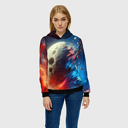 Толстовка-худи женская Разрыв космического тела - нейросеть, цвет: 3D-черный — фото 2