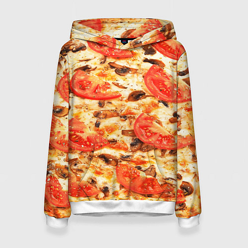 Женская толстовка Пицца с грибами и томатом - текстура / 3D-Белый – фото 1