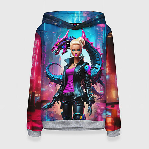 Женская толстовка Барби и дракон - киберпанк нейросеть / 3D-Меланж – фото 1