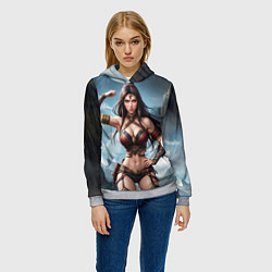 Толстовка-худи женская Фэнтези-воительница, цвет: 3D-меланж — фото 2